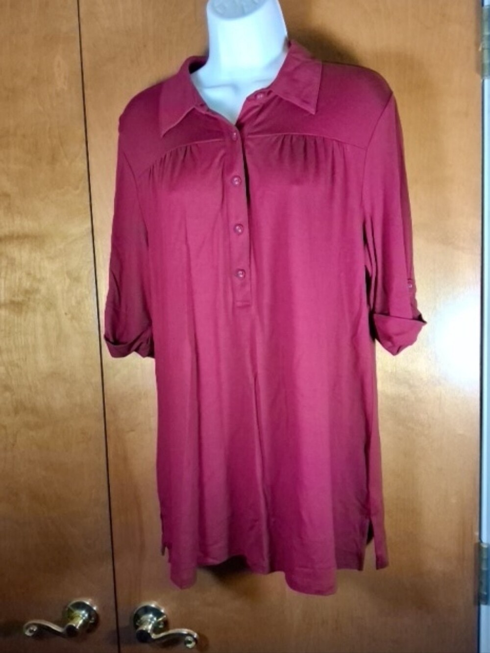 Chico's Button-Placket Tunic in Berry Red